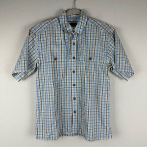 Patagonia Blue Brown Plaid Island Hopper Button Up Short Sleeve Shirt Size Small